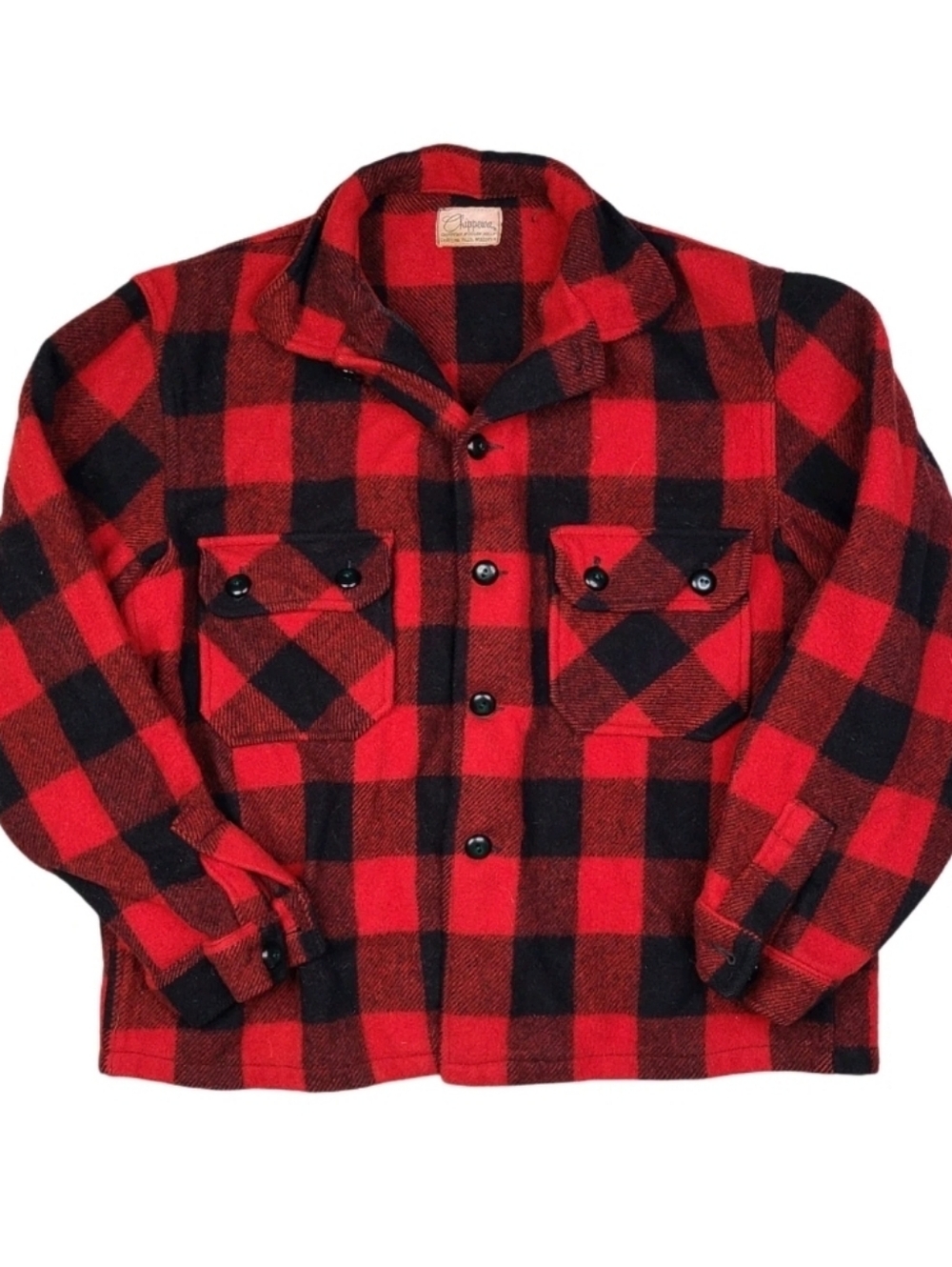 True Vintage 1950s Chippewa Woolens Flannel Jacket Sz Medium Wool Buffalo Plaid